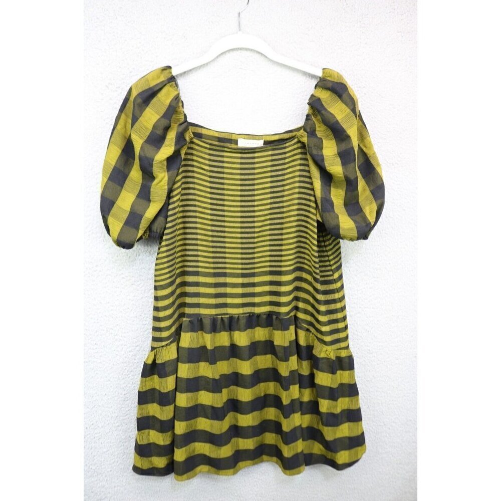Topshop Short Puff Sleeves Plaid Stripes Dress-Size 6